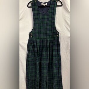 Vintage Pinafore Karen Scott Plaid Green and Navy Dress - 100% cotton